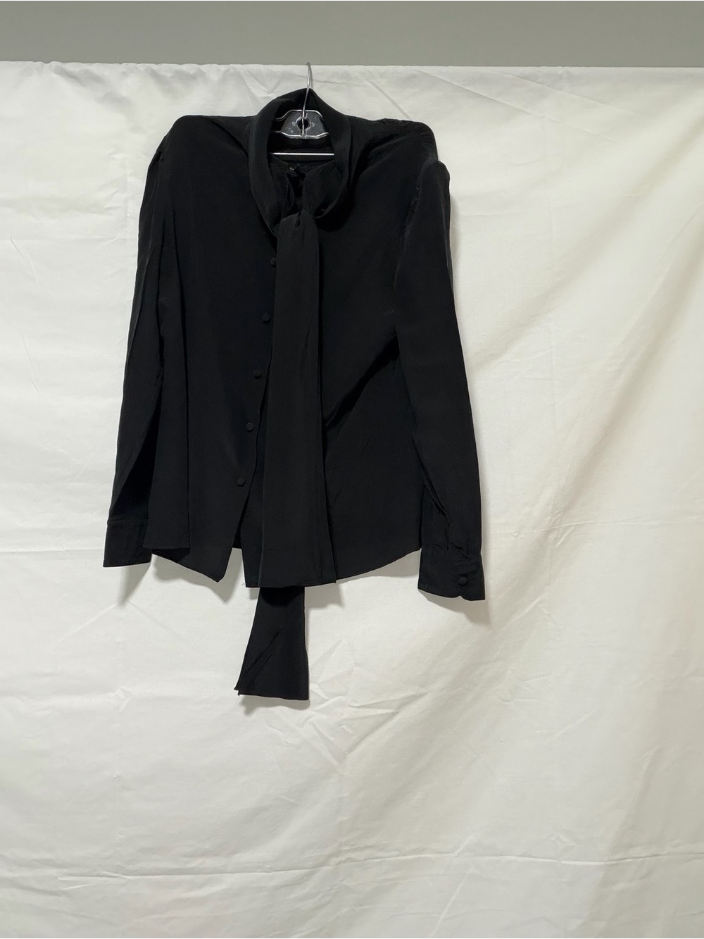 St. John Black Tie-Neck Silk Blouse